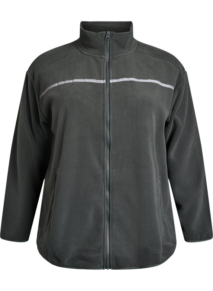 Fleece jacket with zip and reflective tape, Green, Packshot image number 0
