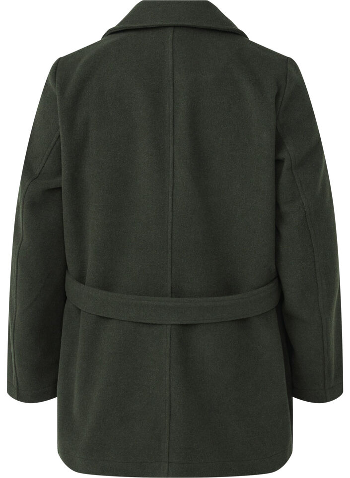 Short wool jacket with belt, Forest Night Mel., Packshot image number 1