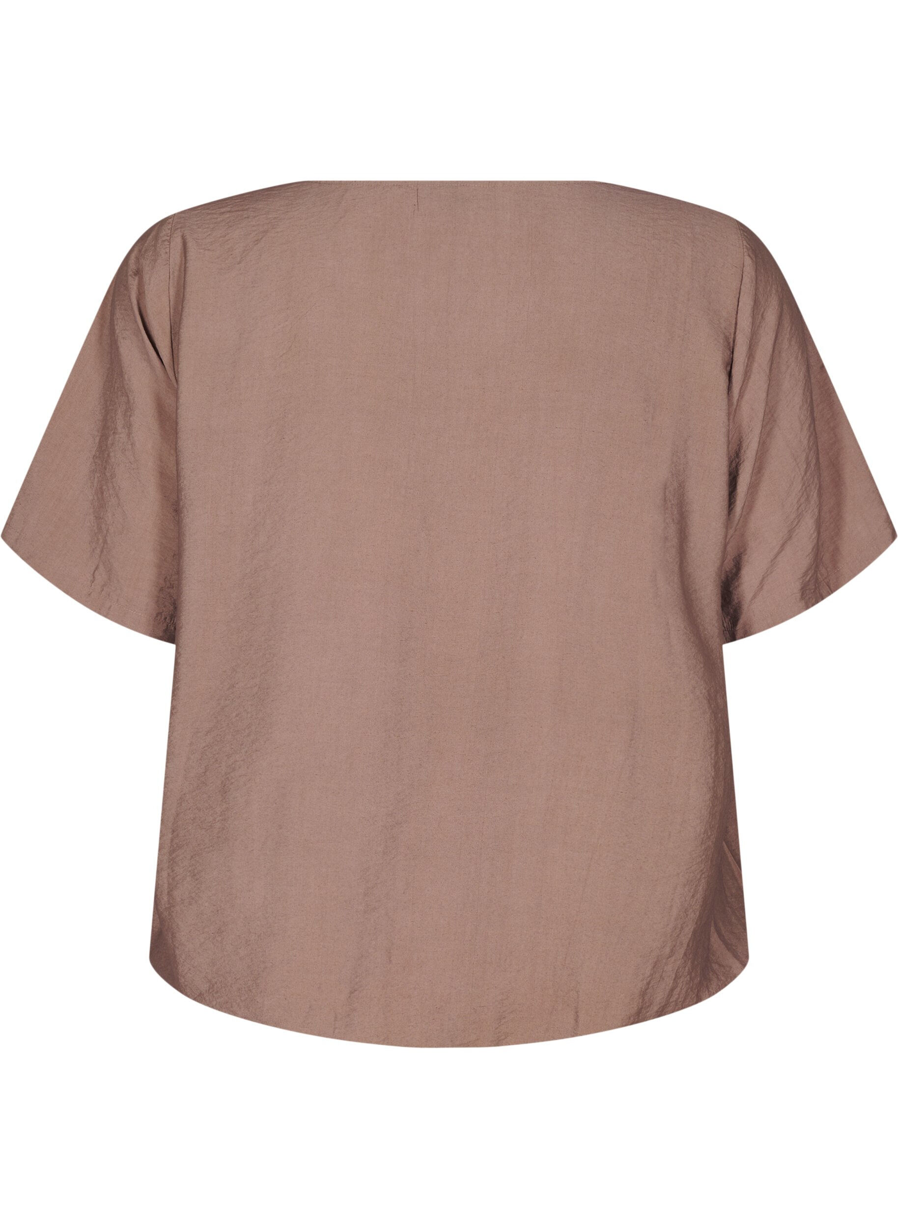 Zizzifashion Short-sleeved blouse with elastic hem, Brown, Packshot image number 1