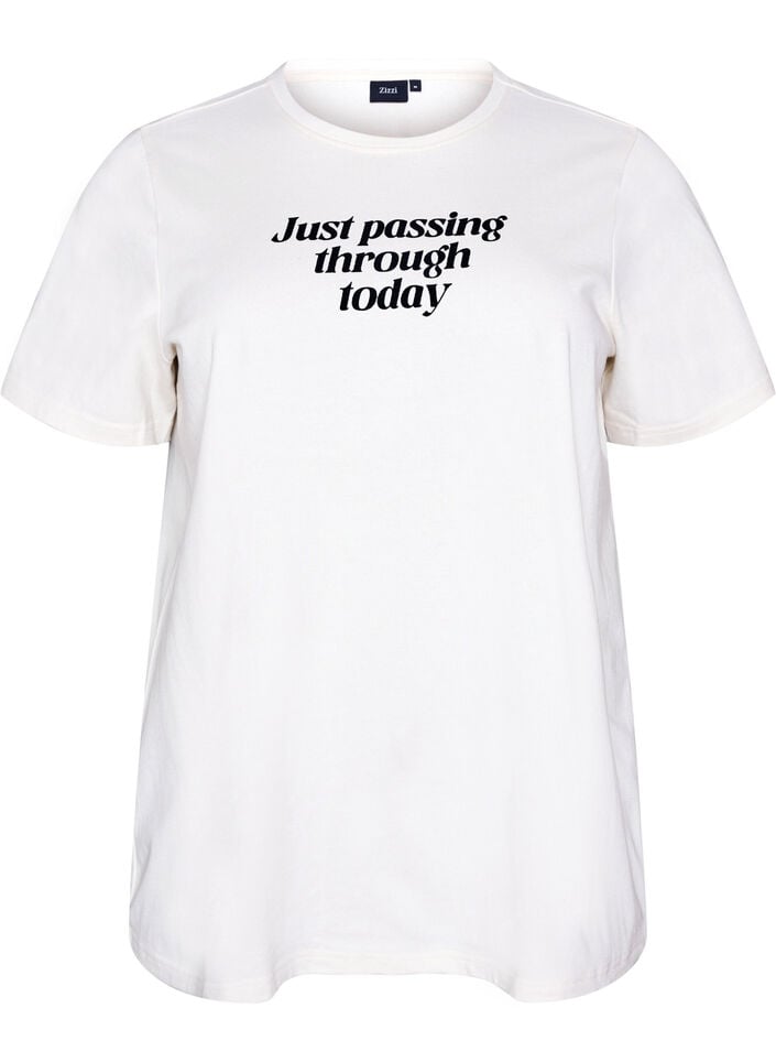 Cotton T-shirt with text print, White, Packshot image number 0