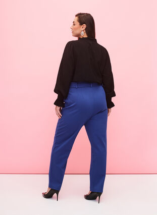 High-waisted trousers with ruffles and tie string, Blue Quartz, Model image number 1