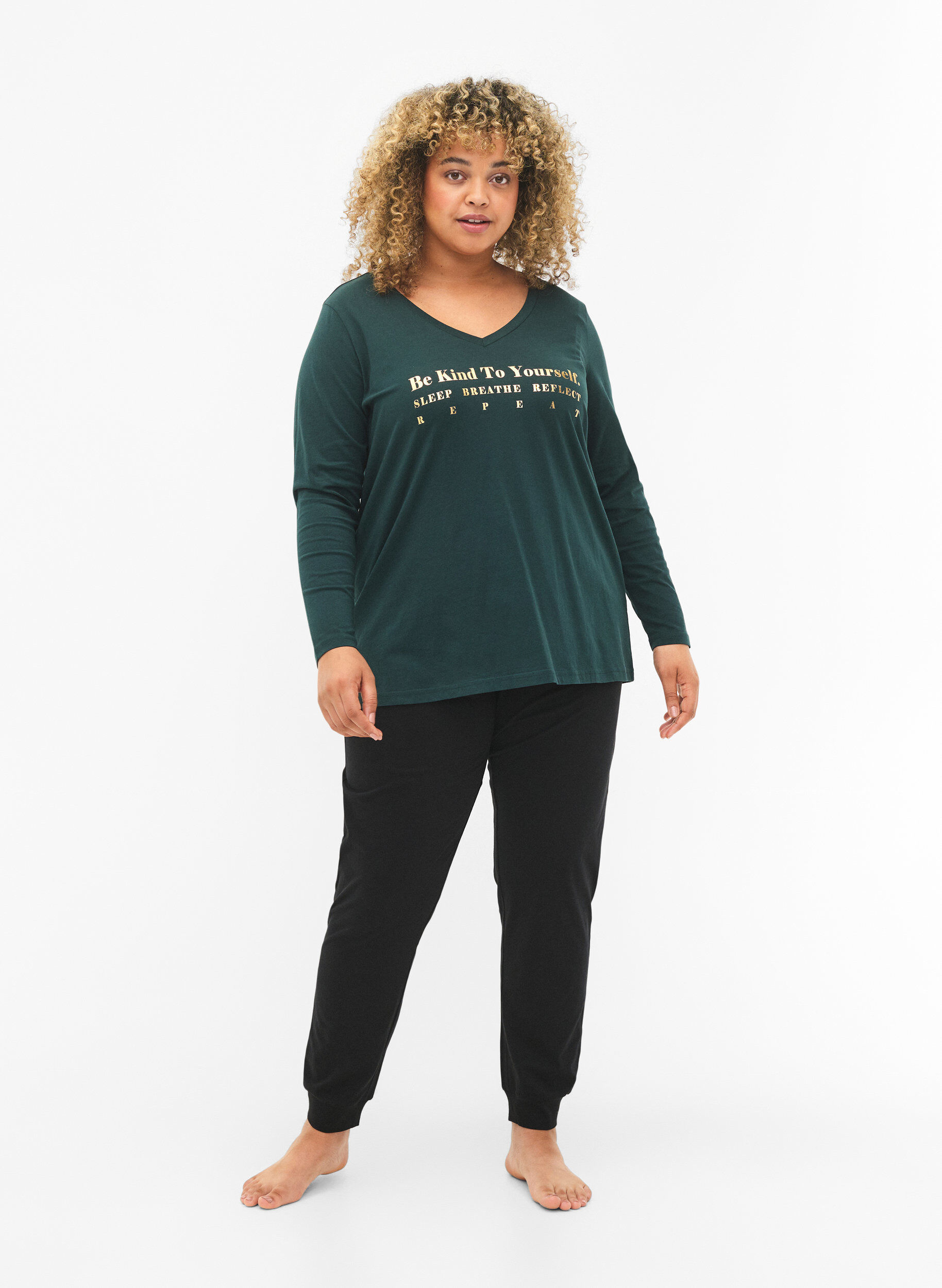 Zizzifashion Cotton nightshirt with text print, Scarab, Model image number 2