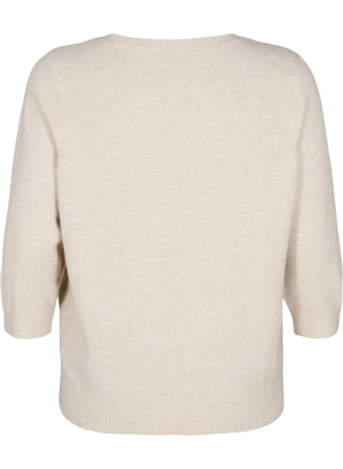 Knitted blouse with flowers and 3/4 sleeves, Pumice Stone Mel., Packshot image number 1