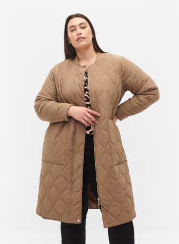 Long quilted jacket with zip and pockets, Amphora, Model image number 0