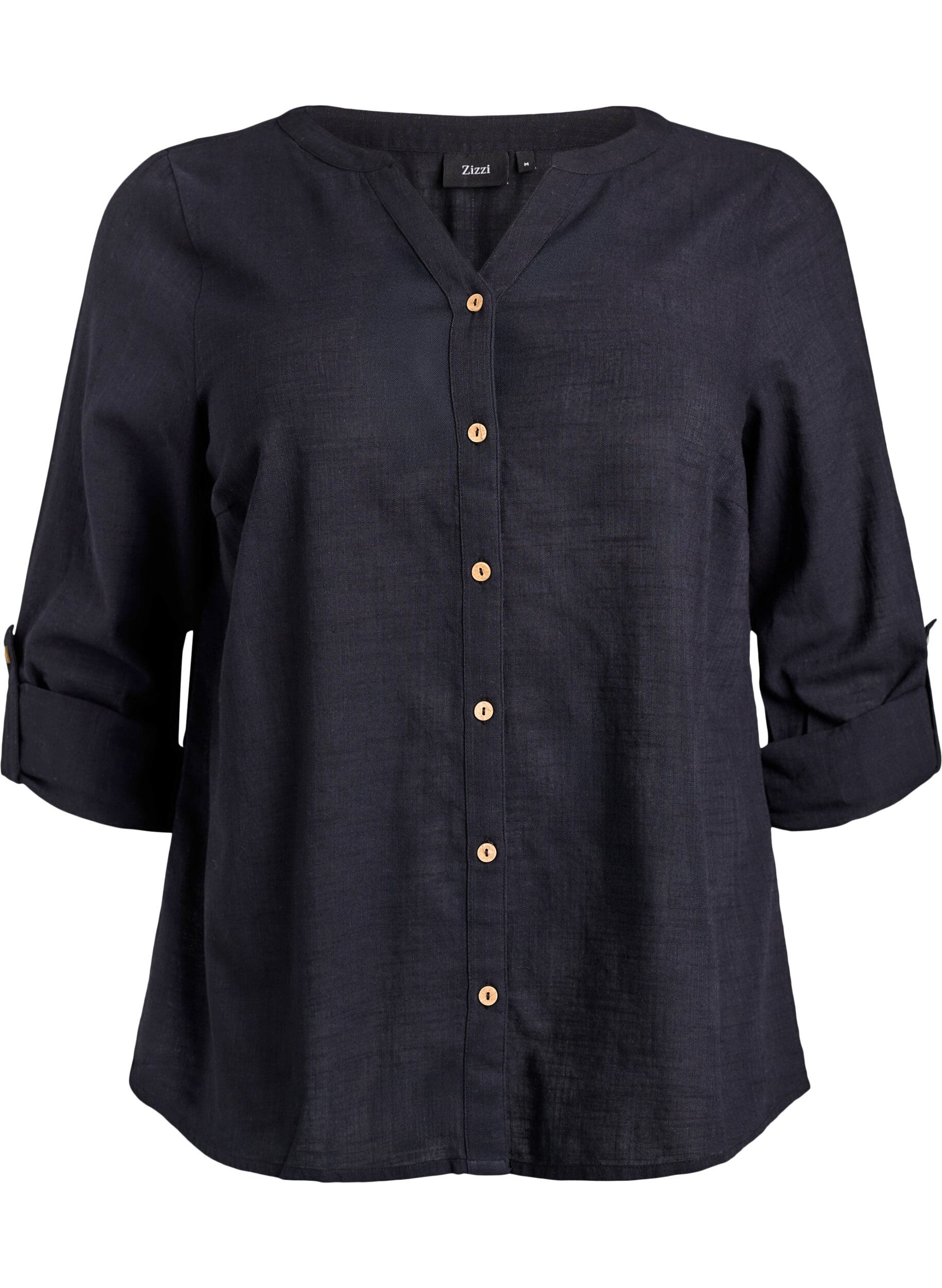 Cotton shirt blouse with V-neck