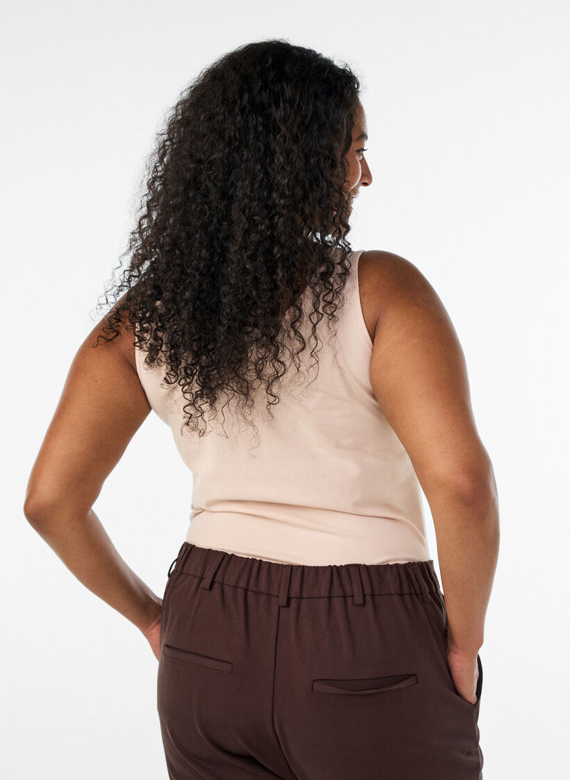 Solid color basic top in cotton, Beige, Model image number 2