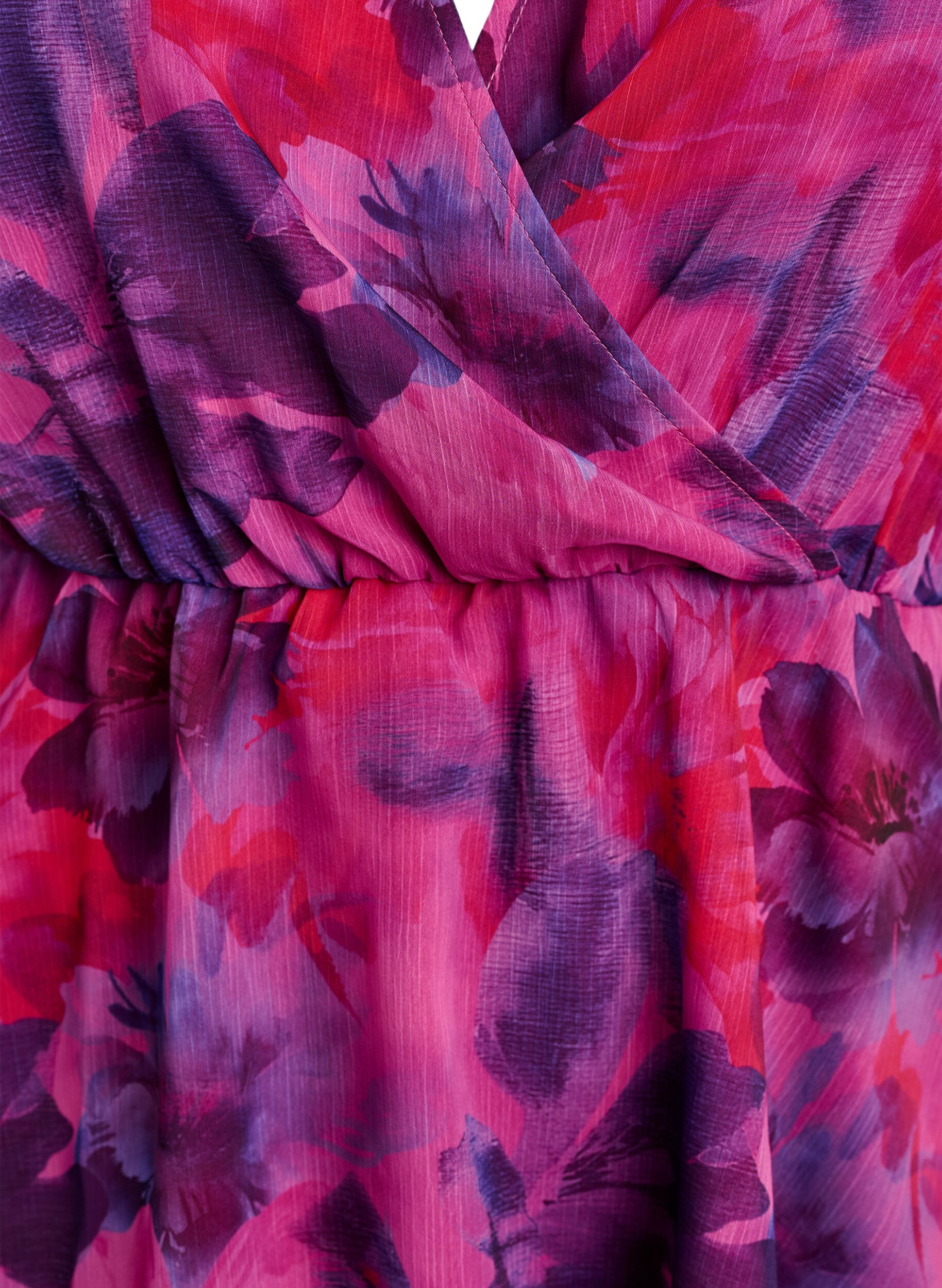 ZizzifashionFloral chiffon blouse with short sleeves, Red, Packshot image number 2