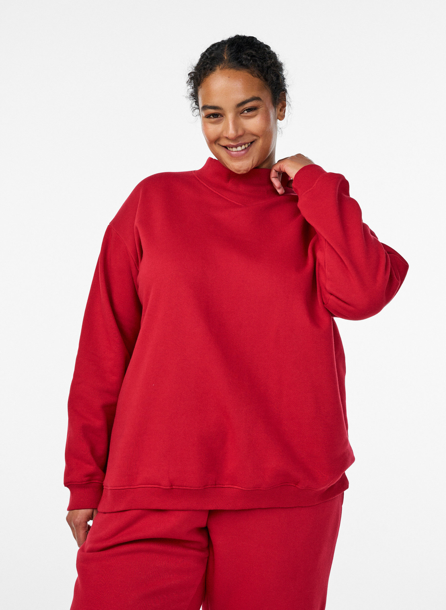 Zizzifashion Sweatshirt with high neck and long sleeves, Red, Model image number 0