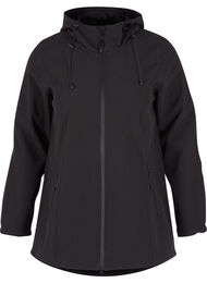 Short, hooded softshell jacket, Black, Packshot