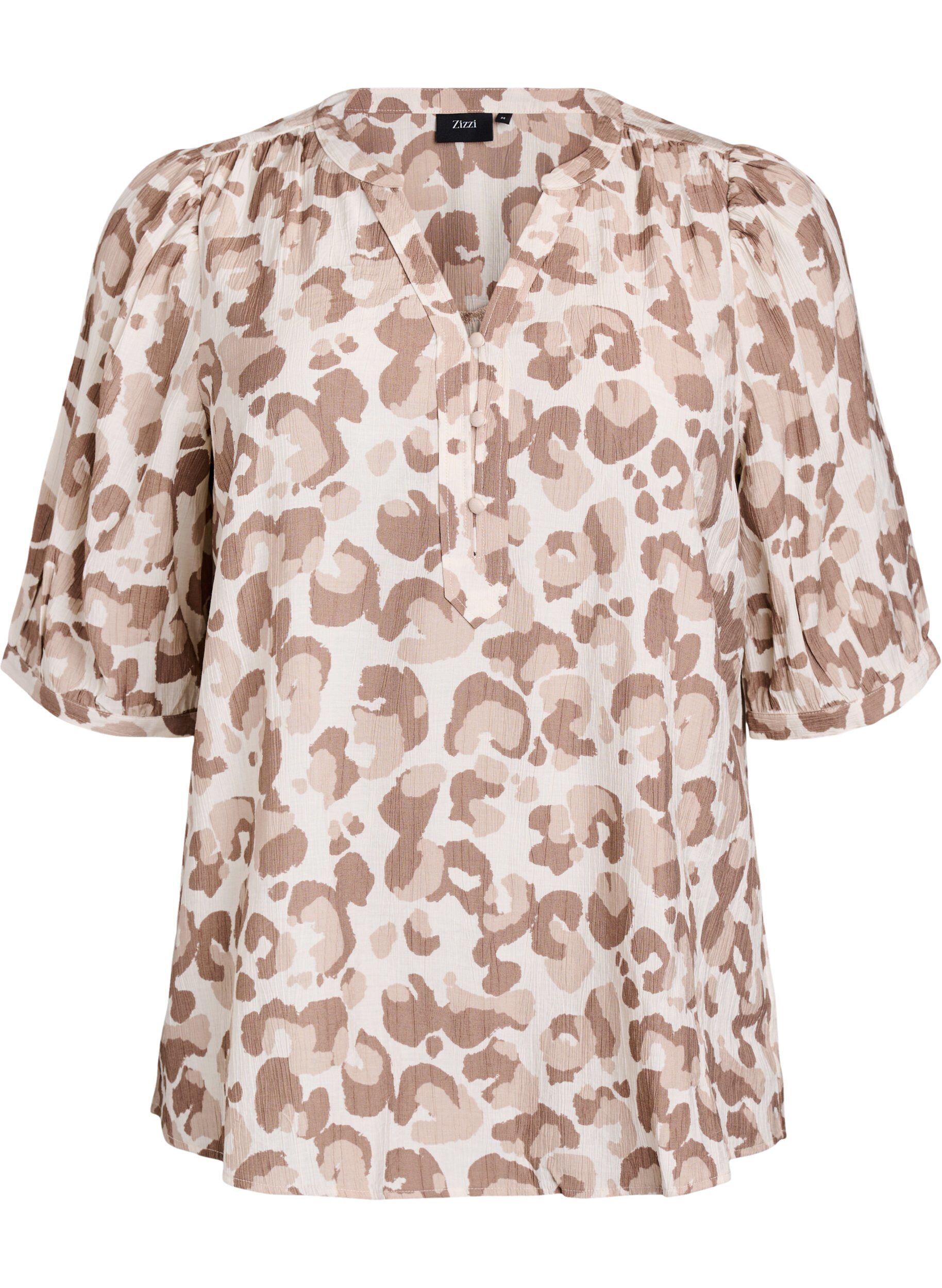 Zizzifashion Leopard print blouse with 1/2 sleeves, White, Packshot image number 0