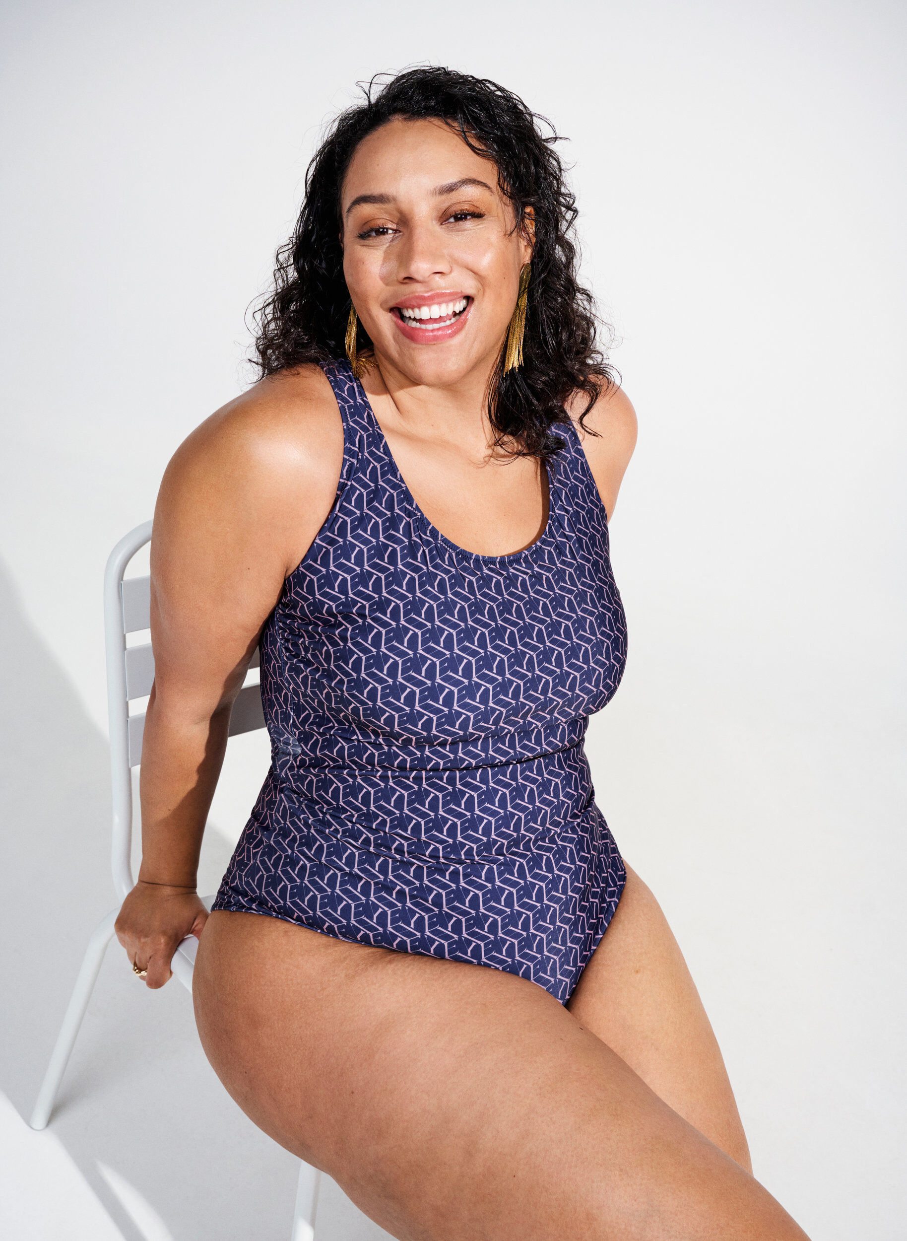 Zizzifashion Swimsuit with print and crossed back, Text Print, Image image number 0