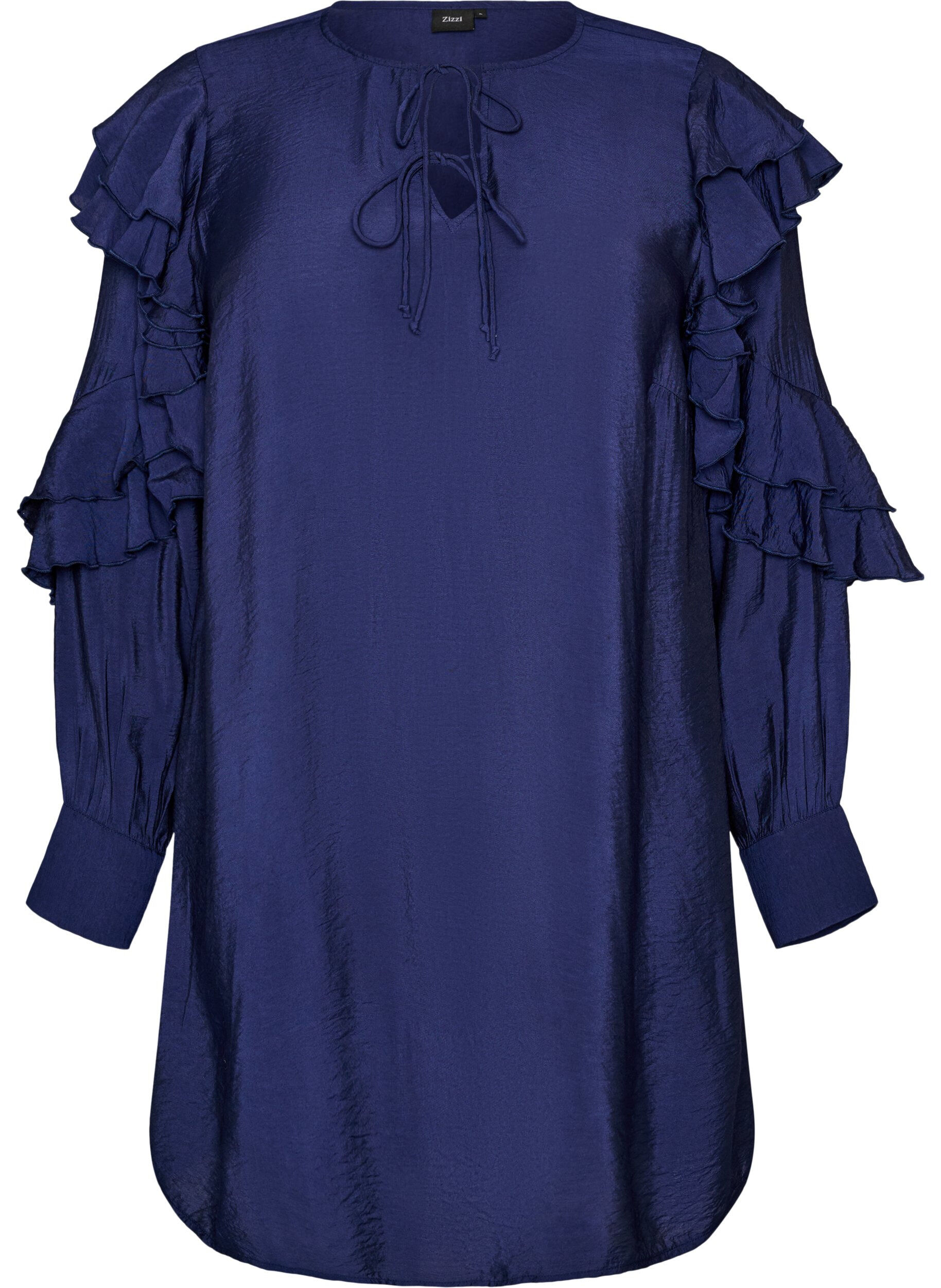 ZizzifashionViscose dress with ruffles and ties, Blue, Packshot image number 0