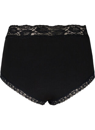 2-pack hipsters with lace trim and high waist, Black, Packshot image number 1