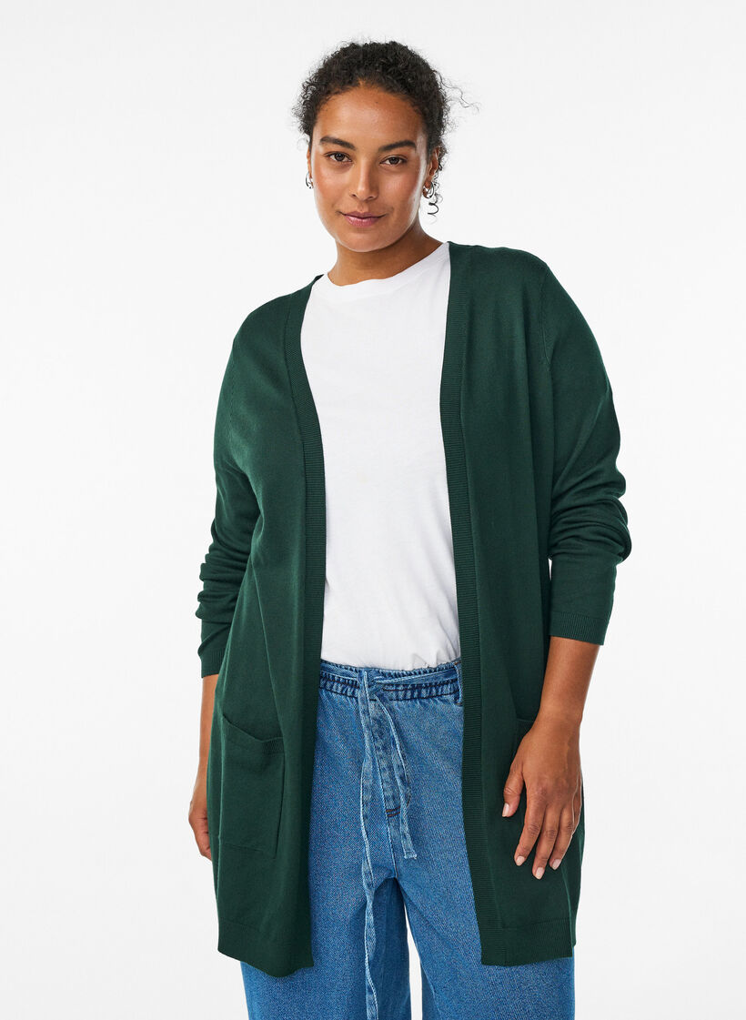 Long knitted cardigan in a viscose blend, Green, Model image number 0