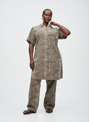 brown denim shirt dress Short Sleeve Button Down Pocket Detail Mini Dress In Washed Brown Denim | EGO US