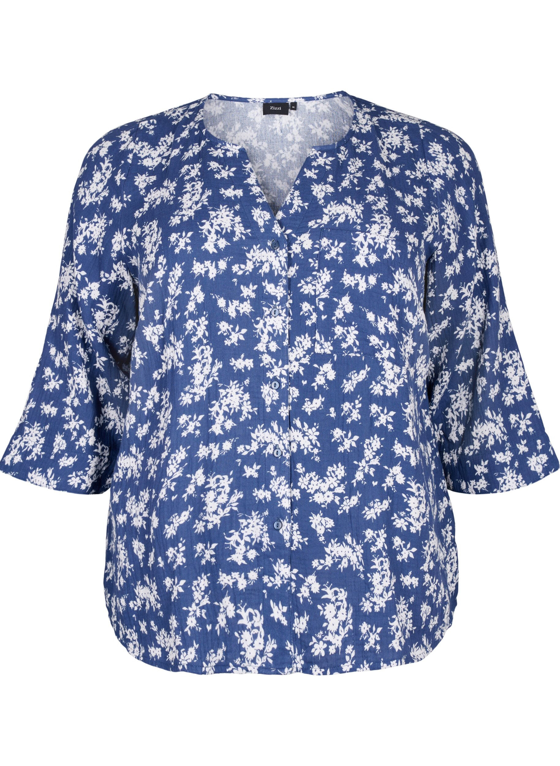 Zizzifashion Floral nightshirt with 3/4 sleeves, V. Indigo Flower AOP, Packshot image number 0