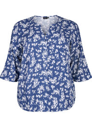 Floral nightshirt with 3/4 sleeves, V. Indigo Flower AOP, Packshot