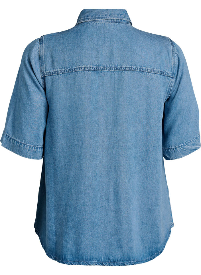 Short-sleeved denim-look lyocell shirt, Light Blue, Packshot image number 1