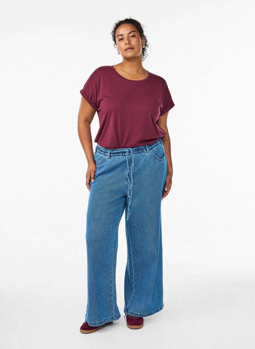 Short sleeved cotton blend t-shirt, Dark Bordeaux, Model image number 1