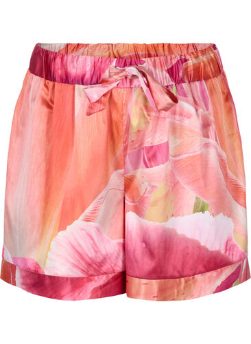 Patterned night shorts with drawstring, Orange Pink AOP, Packshot image number 0