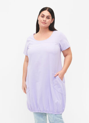 Short sleeve cotton dress, Lavender, Model image number 0
