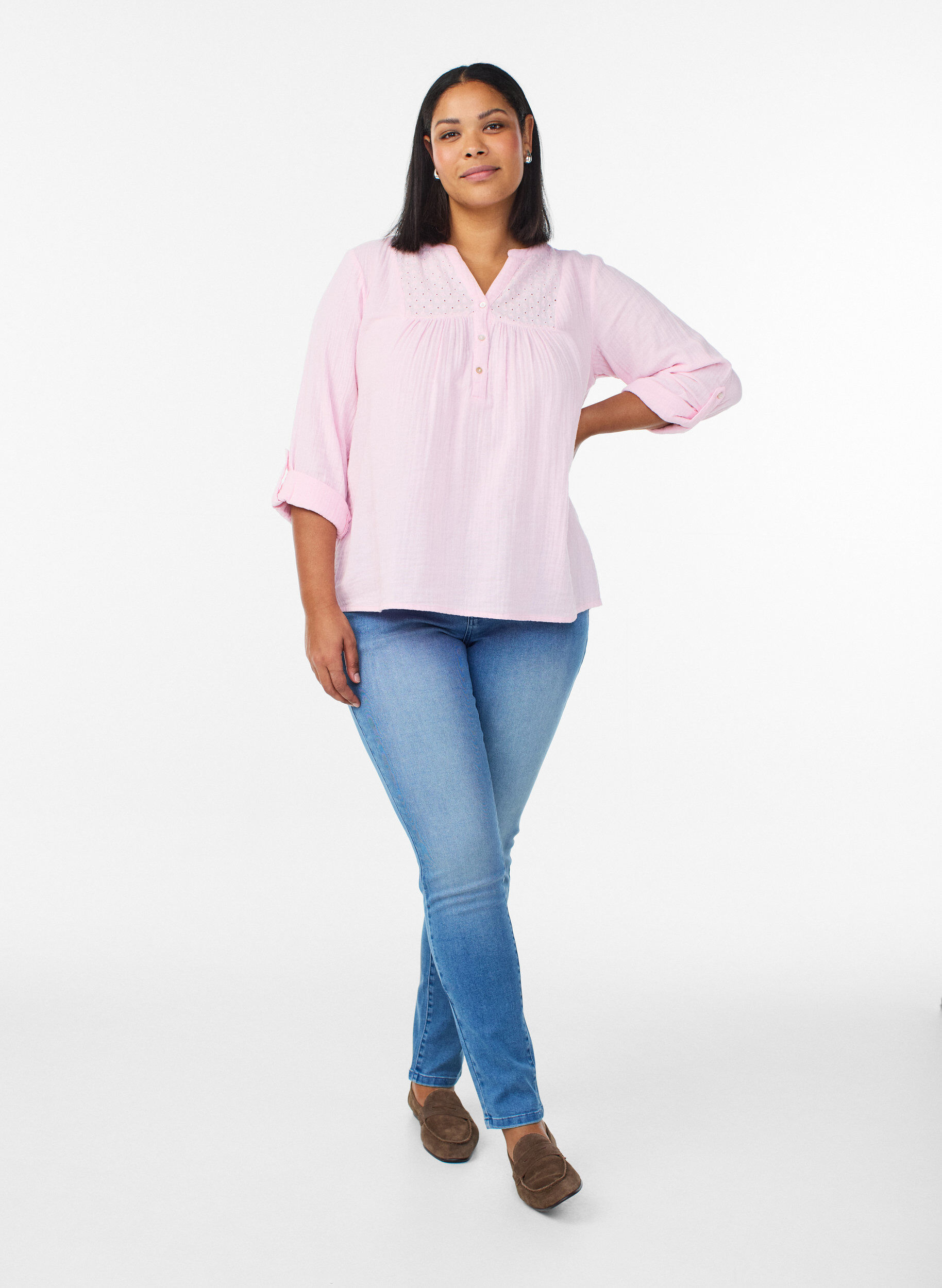 Slim fit Emily jeans with normal waist, Light Blue, Model