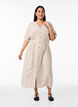 Linen and viscose midi dress with front slits, Beige, Model image number 0