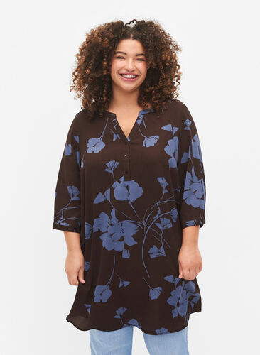 Floral tunic with 3/4 sleeves, Falcon Flower, Model image number 0