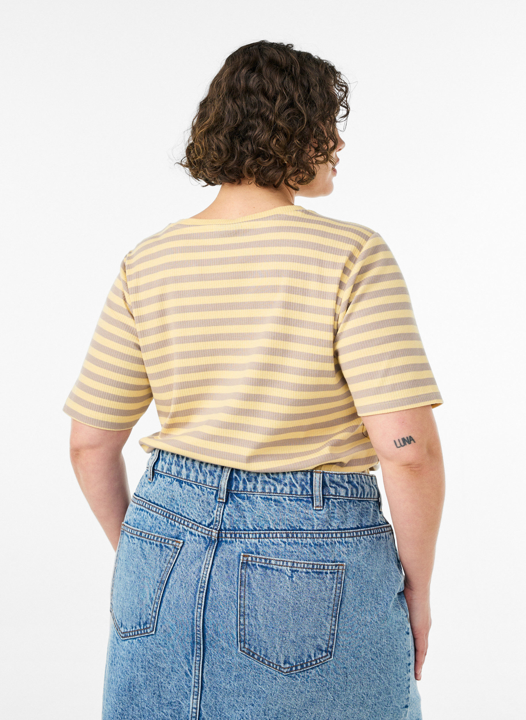 ZizzifashionStriped T-shirt with ribbed texture, Yellow, Model image number 2