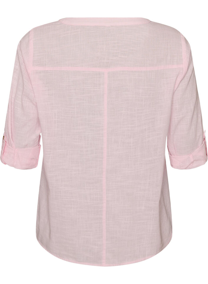 Cotton shirt blouse with a v-neck, Rose, Packshot image number 1