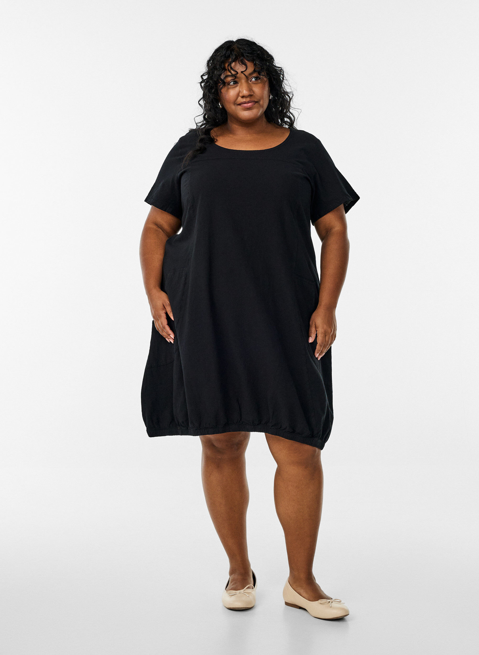 ZizzifashionShort-sleeved cotton dress, Black, Model image number 1