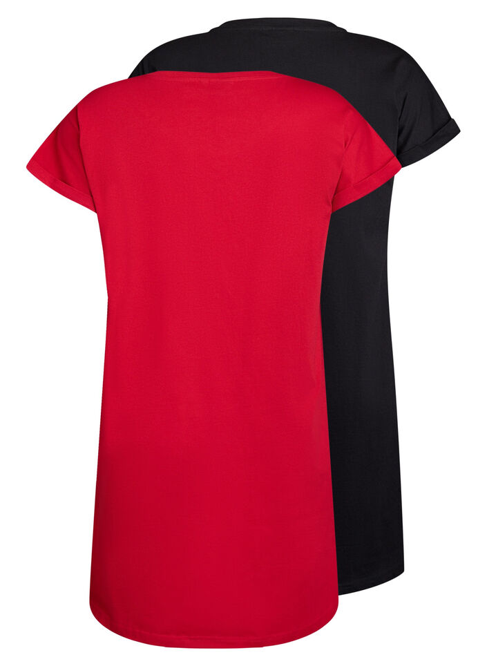 2-pack T-shirt dress with short sleeves, Red, Packshot image number 1
