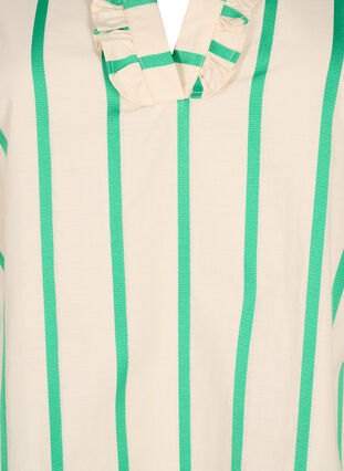 Striped tunic in cotton with smock and ruffles, Beige Green Stripe, Packshot image number 2