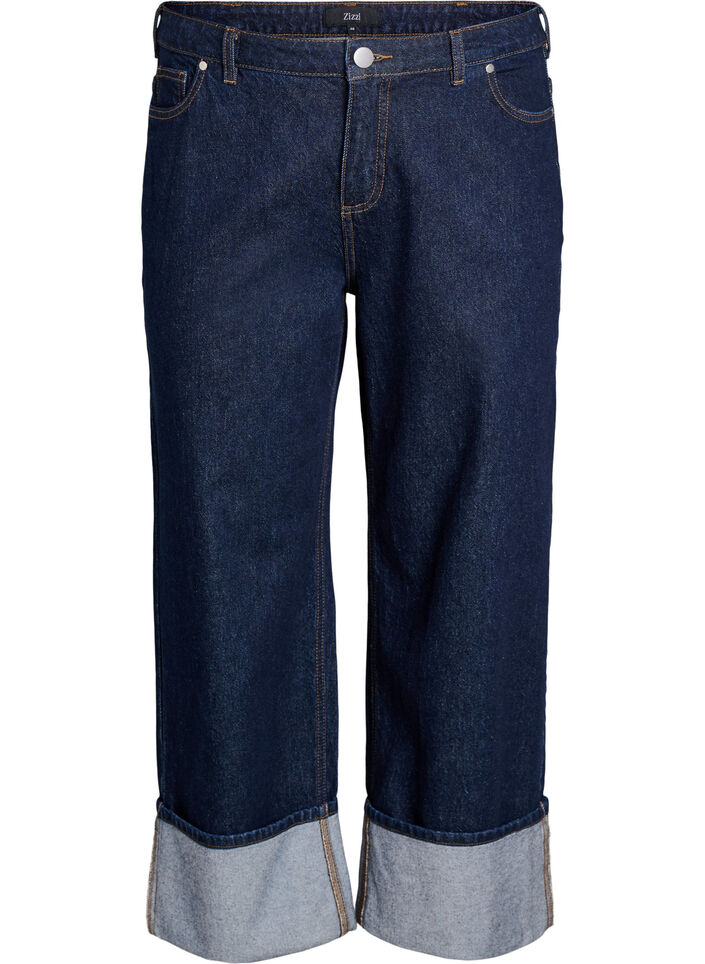 Straight fit jeans with wide legs and turn-ups, Blue, Packshot