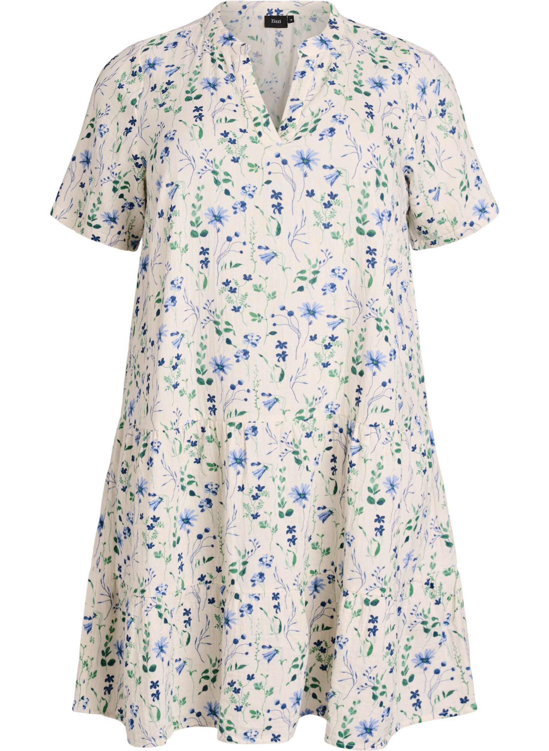 ZizzifashionShort A-line dress in cotton muslin, Beige, Packshot image number 0
