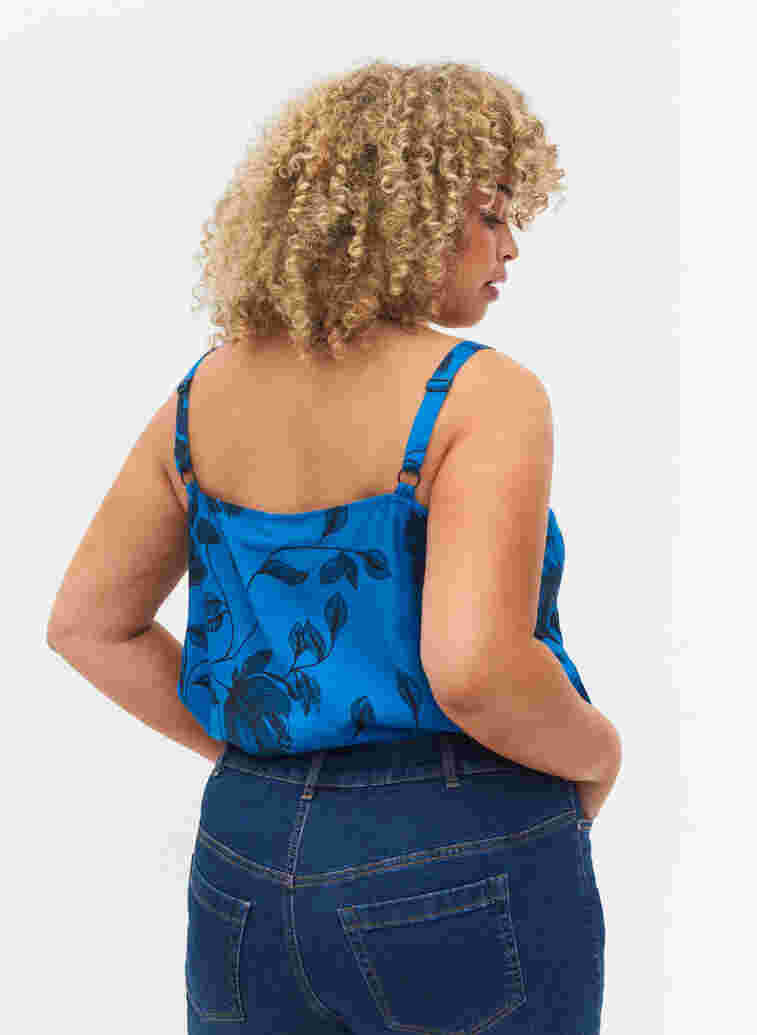 Sleeveless viscose top with floral print, Blue Flower AOP, Model image number 1