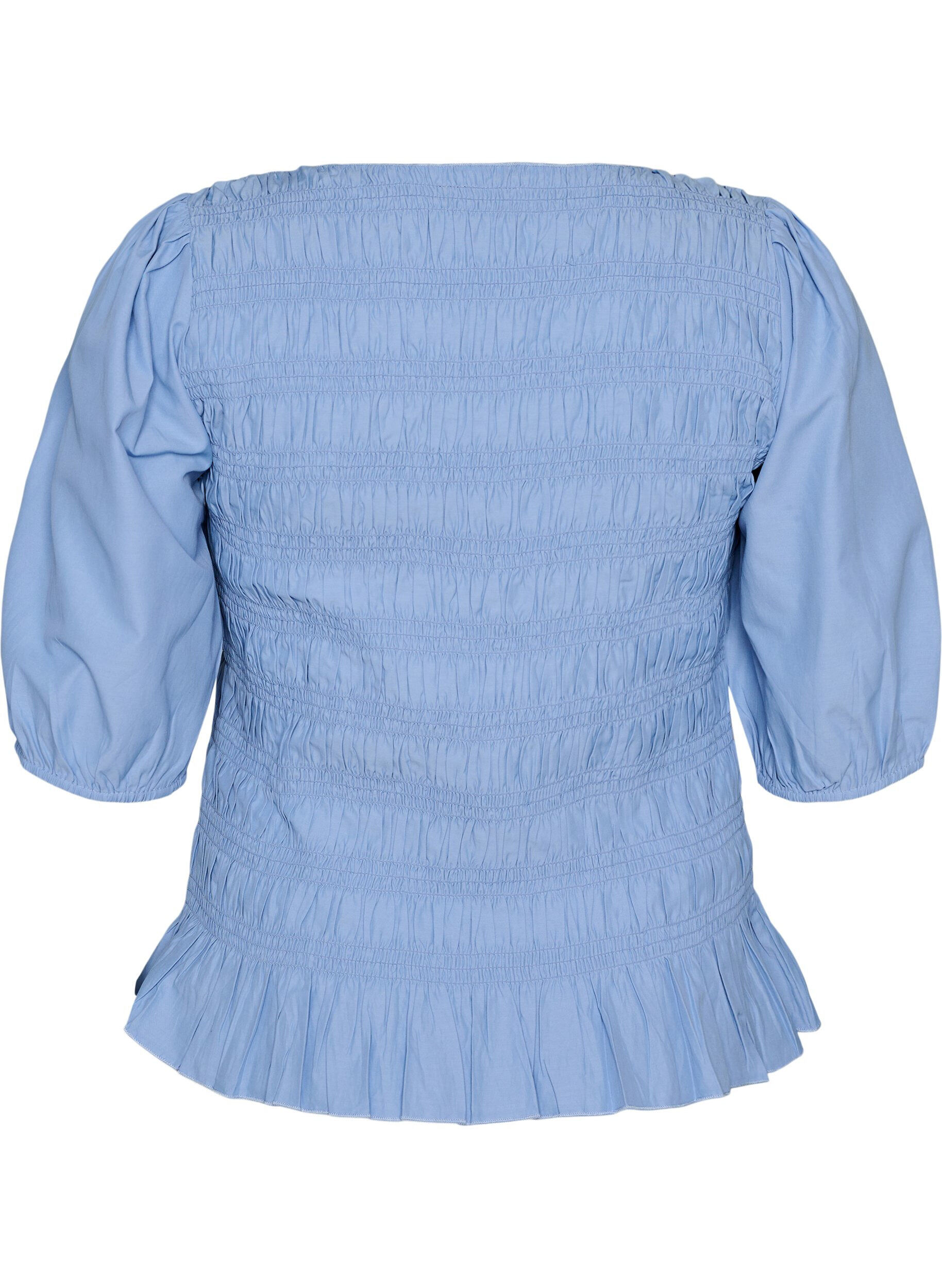 ZizzifashionSmock blouse with a ruffle hem and boat neck, Blue, Packshot image number 1
