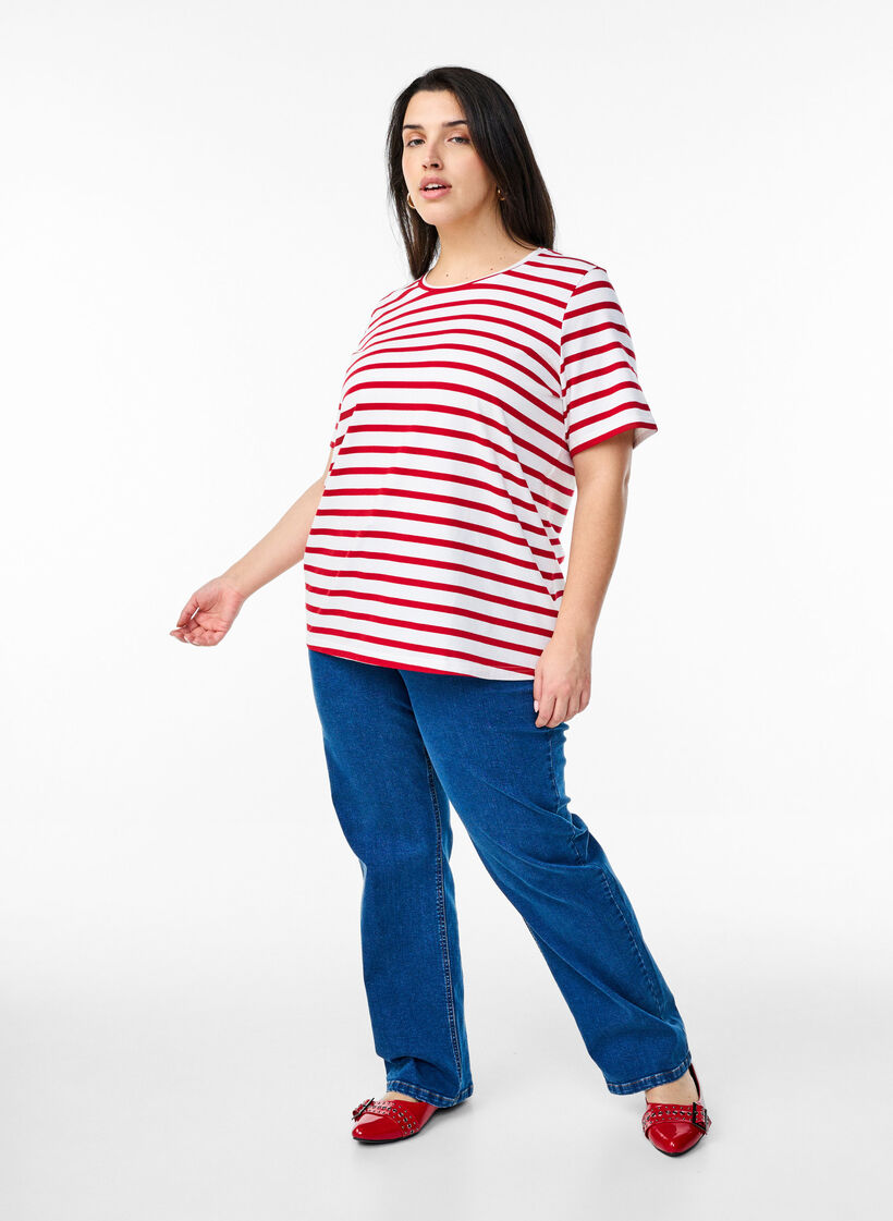 Striped T-shirt in organic cotton, Red, Model image number 1
