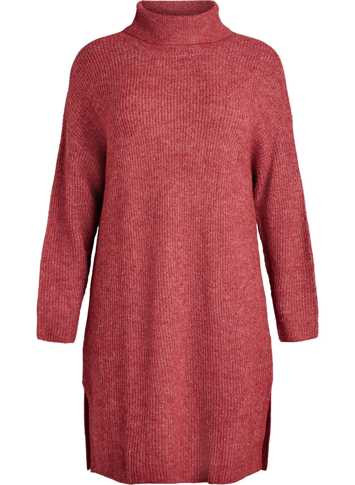 Knitted dress with turtleneck, Red, Packshot image number 0