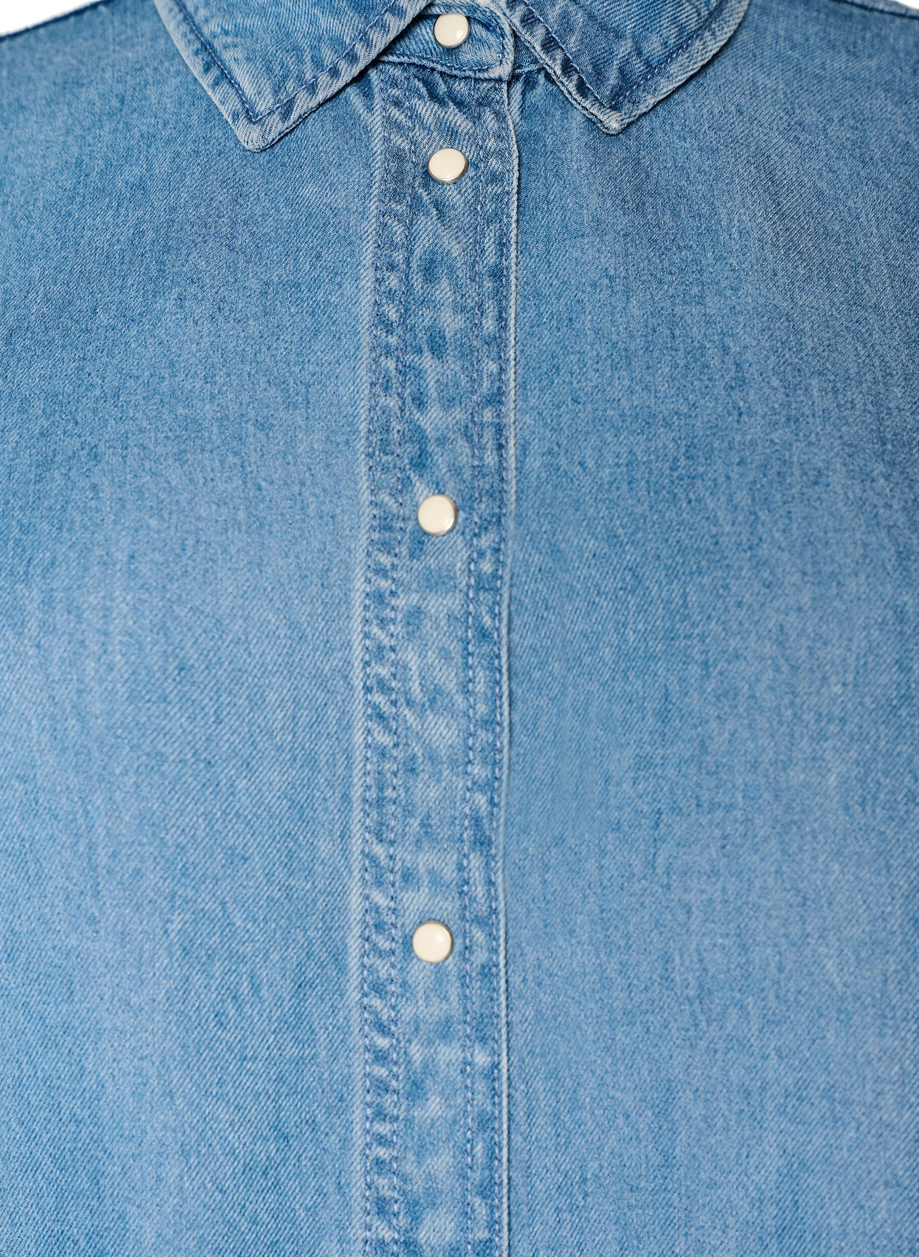 ZizzifashionDenim dress in lyocell with buttons and short sleeves, Light Blue, Packshot image number 2
