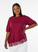 T-shirt with asymmetric lace hem, Red, Model image number 0