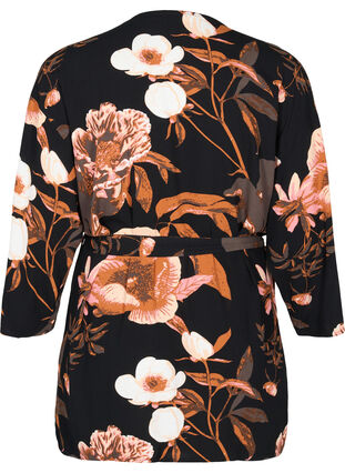 Floral kimono in viscose, Black Flower AOP, Packshot image number 1