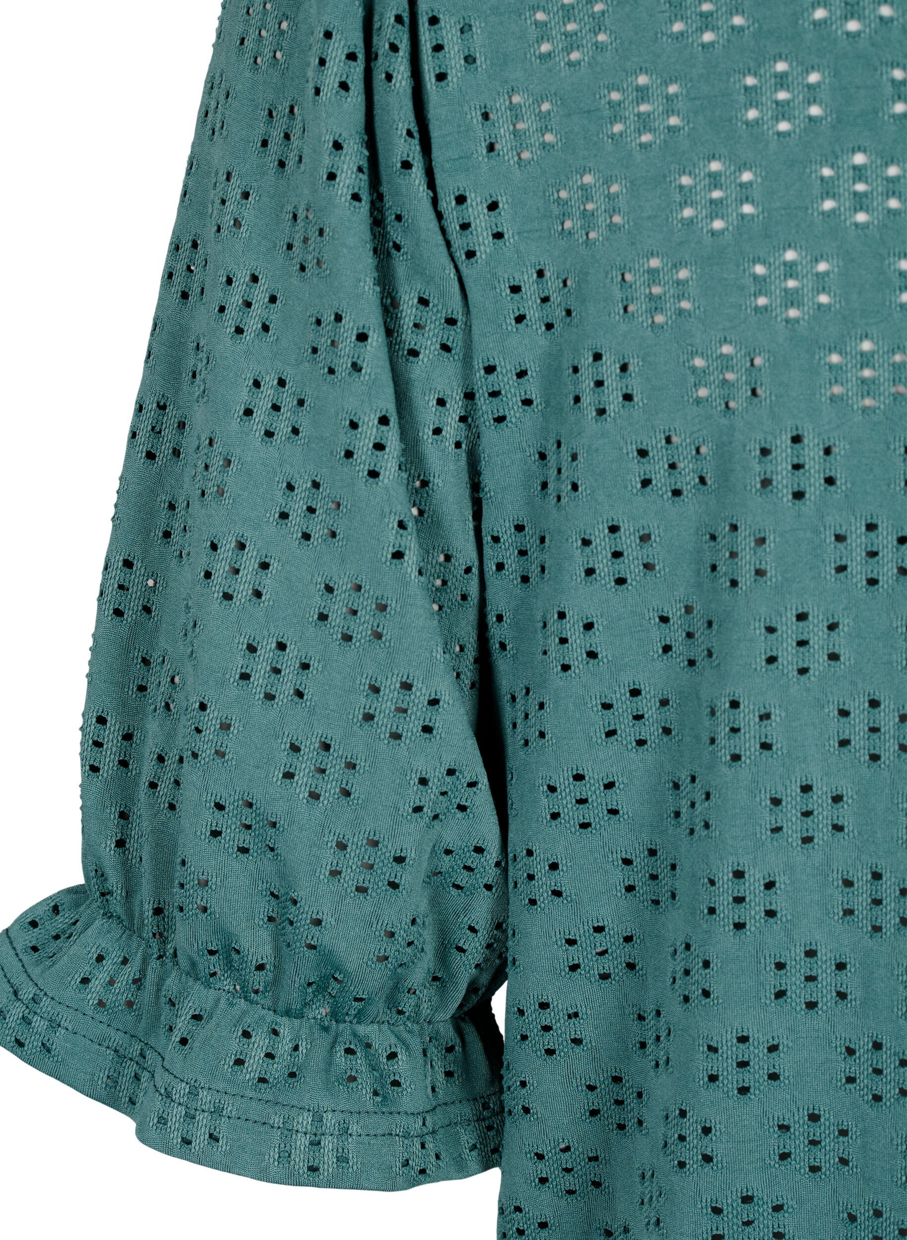 Zizzifashion V-neck blouse with hole pattern, Sea Pine, Packshot image number 3