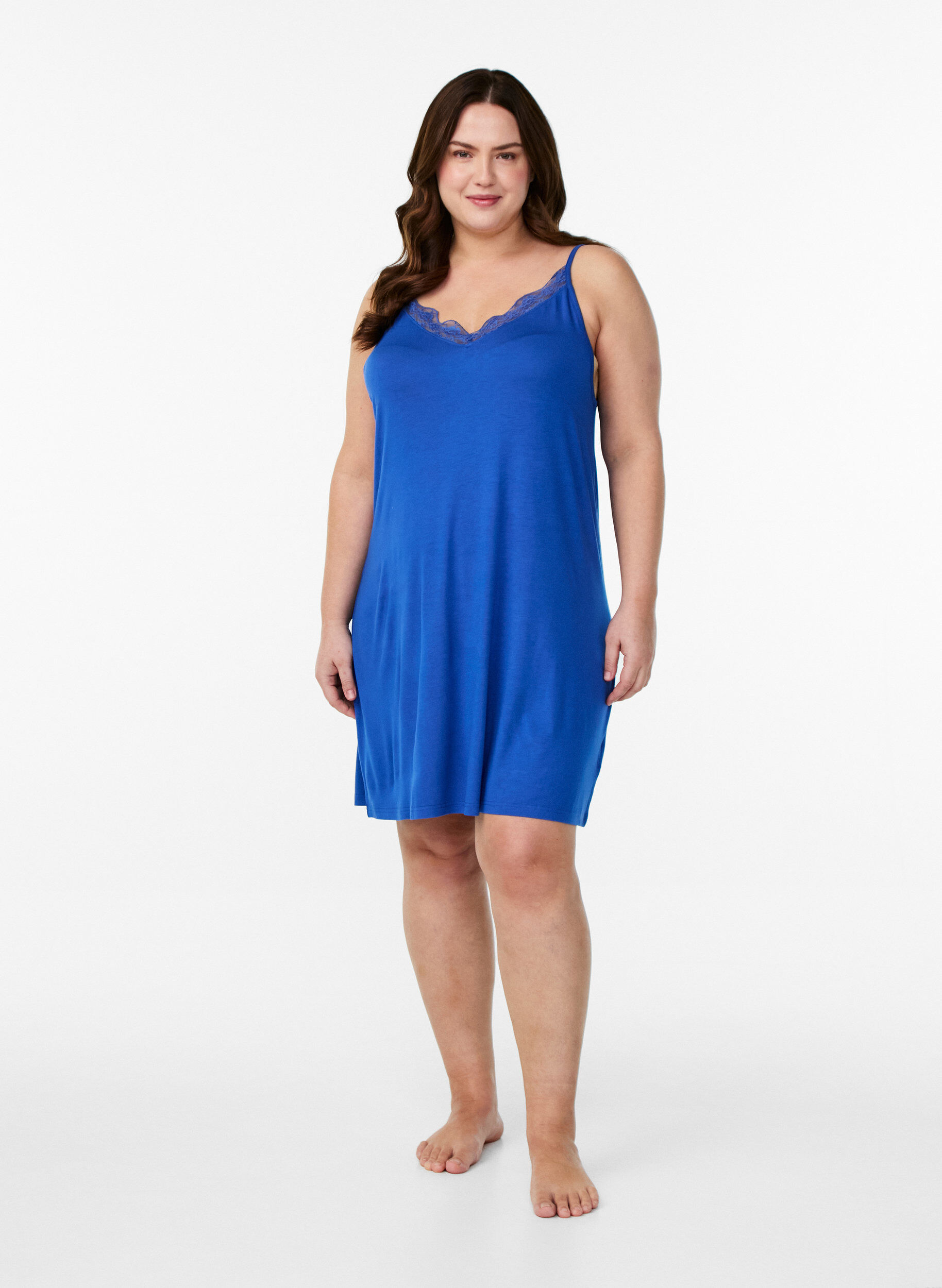 ZizzifashionViscose nightgown with lace trim, Blue, Model image number 1