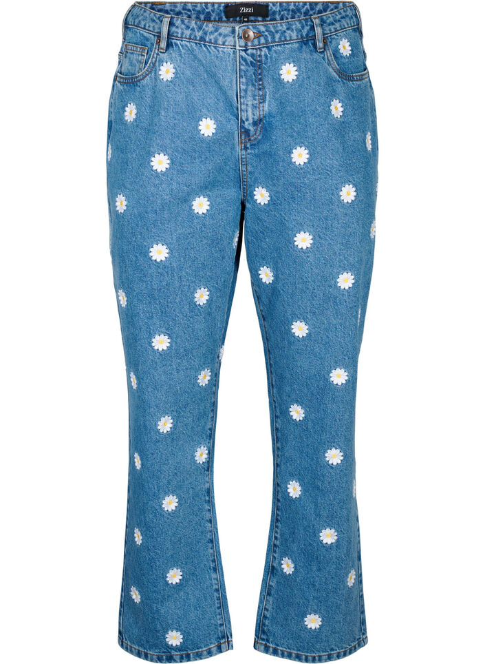 High waist Gemma jeans with daisies, Light Blue, Packshot image number 0