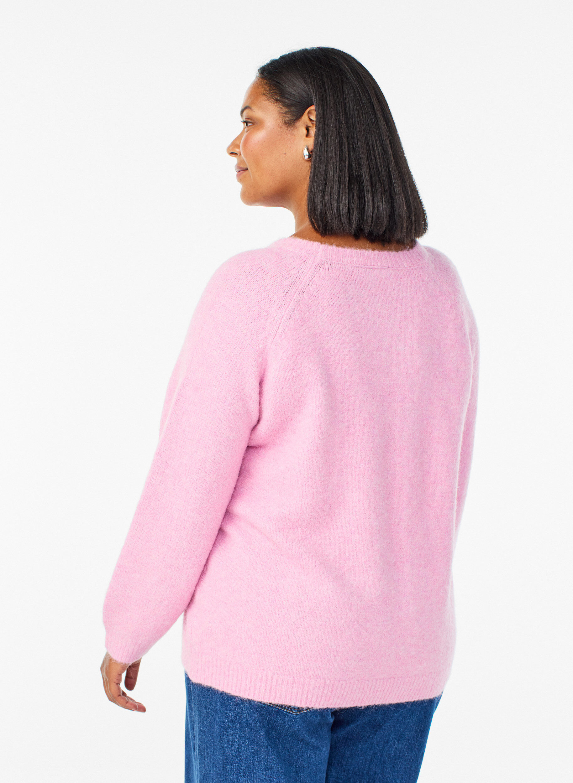 Zizzifashion Knitted blouse with raglan sleeves, Pink, Model image number 2