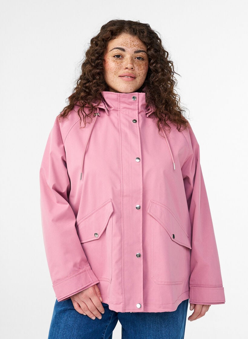 Short spring jacket with a detachable hood, Rose, Model image number 0