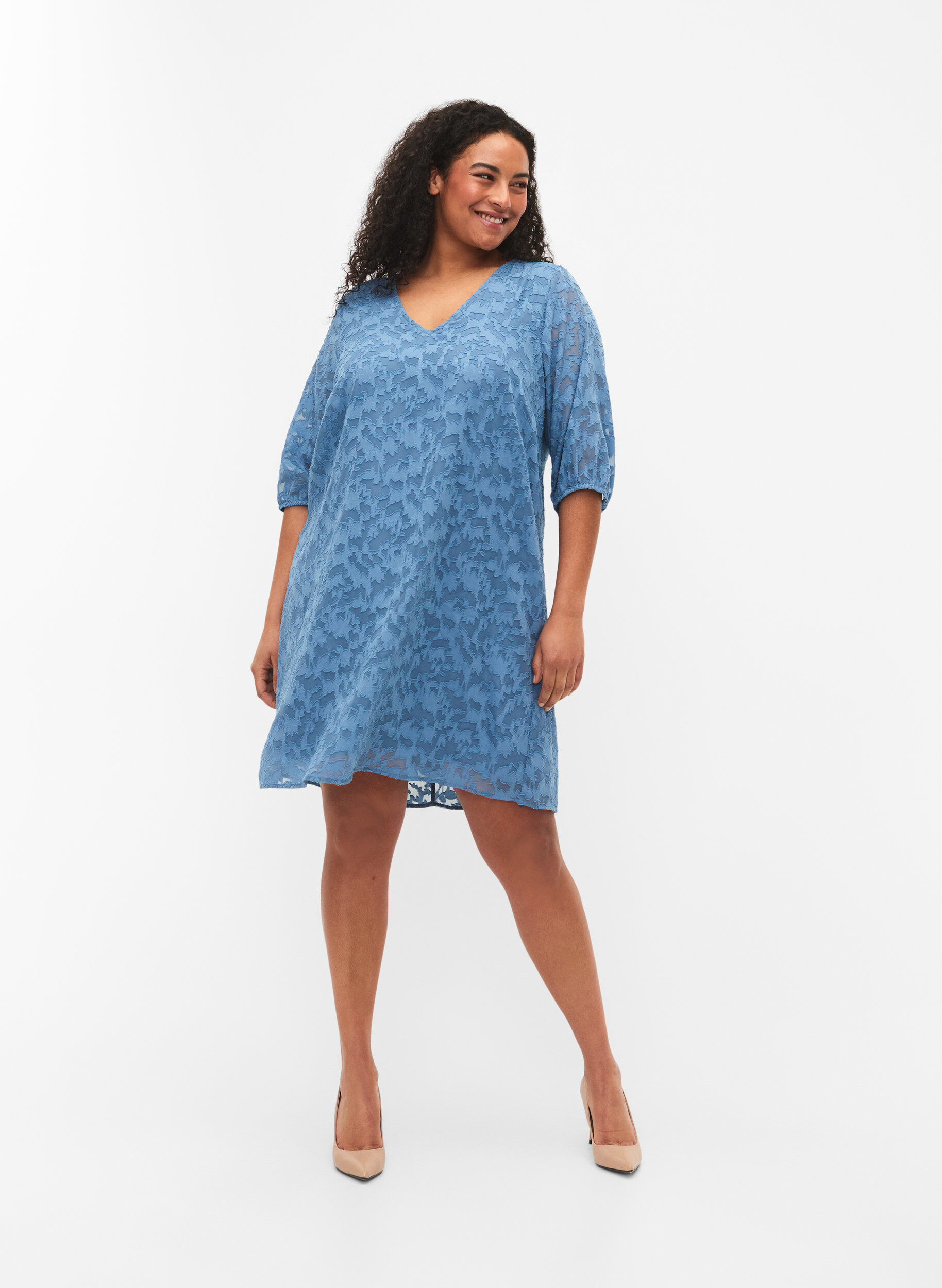 Zizzifashion Short-sleeved dress with structure, Coronet Blue, Model image number 2