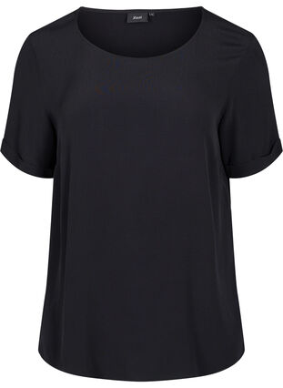 Short-sleeved viscose blouse, Black, Packshot image number 0
