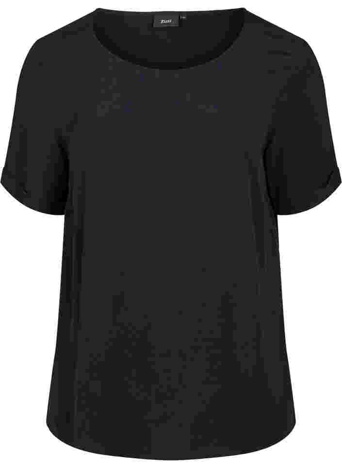 Short-sleeved viscose blouse, Black, Packshot image number 0